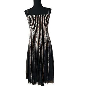 JS Collection Womens Stripped Ribbon Trim Fit & Flare Tulle Dress Black 12